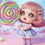 Cute Girl Holding Giant Lollipop