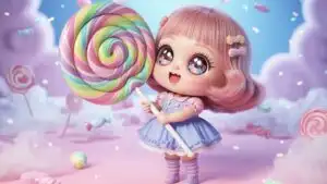 Cute Girl Holding Giant Lollipop