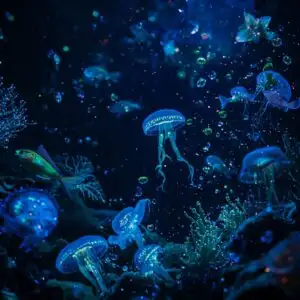 Deep Ocean Bioluminescence Creatures Light