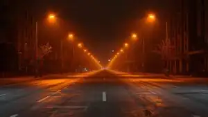 Empty Street Under Orange Light