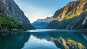 Fjord Norway Steep Cliffs Water Reflection Scenic North