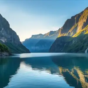 Fjord Norway Steep Cliffs Water Reflection Scenic North