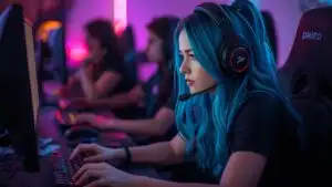 Gamer Girl Playing PC RGB Setup