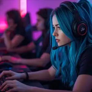 Gamer Girl Playing PC RGB Setup