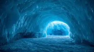 Glacier Ice Cave Blue Light Tunnel