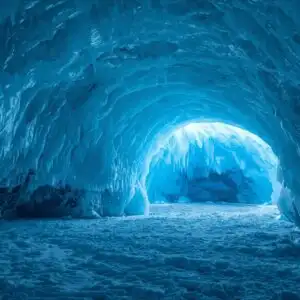 Glacier Ice Cave Blue Light Tunnel