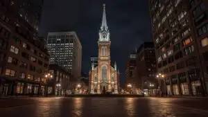 Gothic Church in the City at Night