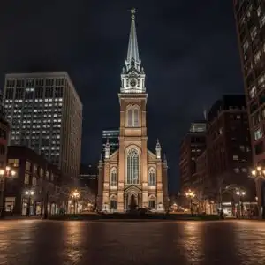 Gothic Church in the City at Night