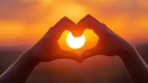 Hands Shaping Heart Symbol Sunset Light Photography