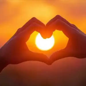 Hands Shaping Heart Symbol Sunset Light Photography