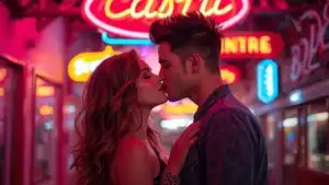 Kiss Under Neon Retro Signs