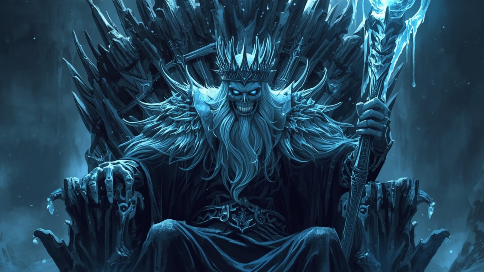 lich king skeletal crown scepter wallpaper, fantasy, cold, crown, lich king, scepter, skeletal, undead, desktop, mobile, background