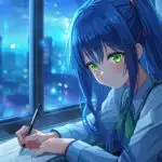 Manga Girl Writing Letter by Window