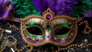 Mardi Gras Mask Feathers Purple Green Gold