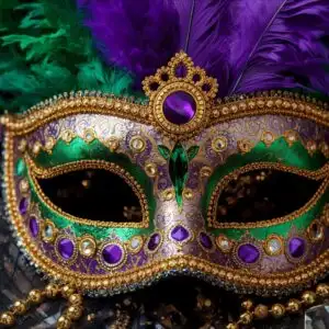 Mardi Gras Mask Feathers Purple Green Gold