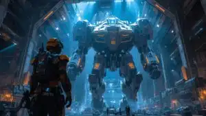 Mecha Commander Overseeing Starship Assembly