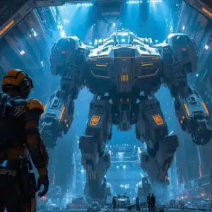 Mecha Commander Overseeing Starship Assembly