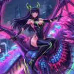 Neon Dragon Rider Anime Girl