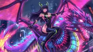 Neon Dragon Rider Anime Girl