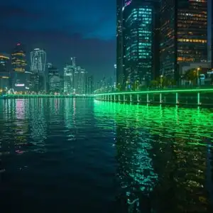 Neon Green Reflections on Water