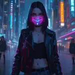 Neon Mask Girl Cyberpunk City