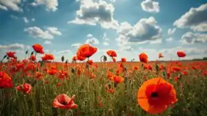 Red Poppy Field Blue Sky Contrast