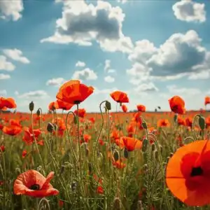 Red Poppy Field Blue Sky Contrast