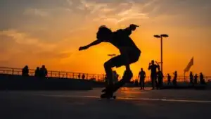 Skater Boy Doing Trick Sunset Silhouette