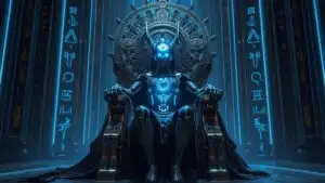 Sovereign AI Machine Throne With Blue Runes