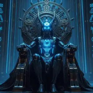 Sovereign AI Machine Throne With Blue Runes