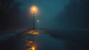 Street Lamp Reflecting on Wet Ground