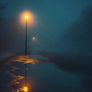 Street Lamp Reflecting on Wet Ground