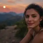 Traveler Sitting Beside Camp Tent at Dawn