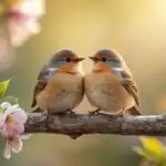 Two Birds Perched Branch Spring Blossoms Nature
