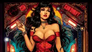 Vintage Pinball Backglass Art Illustration Bright Colors