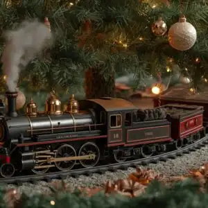 Antique Toy Train Circling the Base of the Tree