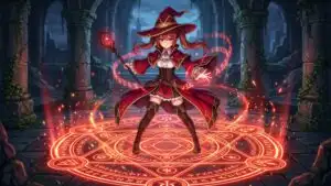 Crimson Mage Girl Summoning Magic Circle