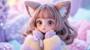 Cute Anime Cat Girl in Pastel Sweater