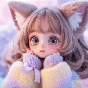 Cute Anime Cat Girl in Pastel Sweater