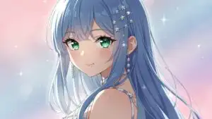 Cute Blue Haired Anime Girl with Star Jewelry