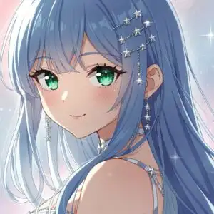 Cute Blue Haired Anime Girl with Star Jewelry