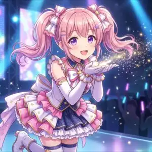 Cute Idol Girl Blowing Magic Sparkles