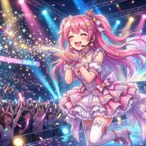 Cute Idol Girl Blowing Sparkles