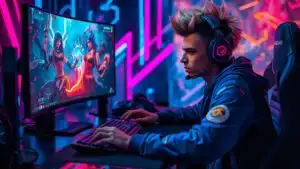 Esports Player Sitting at Pro Gaming PC