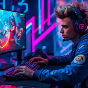 Esports Player Sitting at Pro Gaming PC