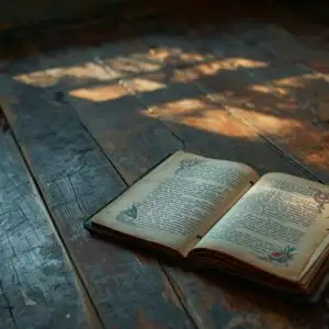 Fallen Notebook on Old Wooden Floor
