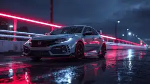 Honda Civic Type R Neon Rain Night Drive