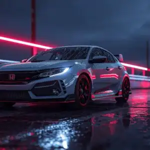 Honda Civic Type R Neon Rain Night Drive