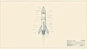 Minimalist Rocket Blueprint Schematic Art