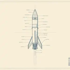 Minimalist Rocket Blueprint Schematic Art